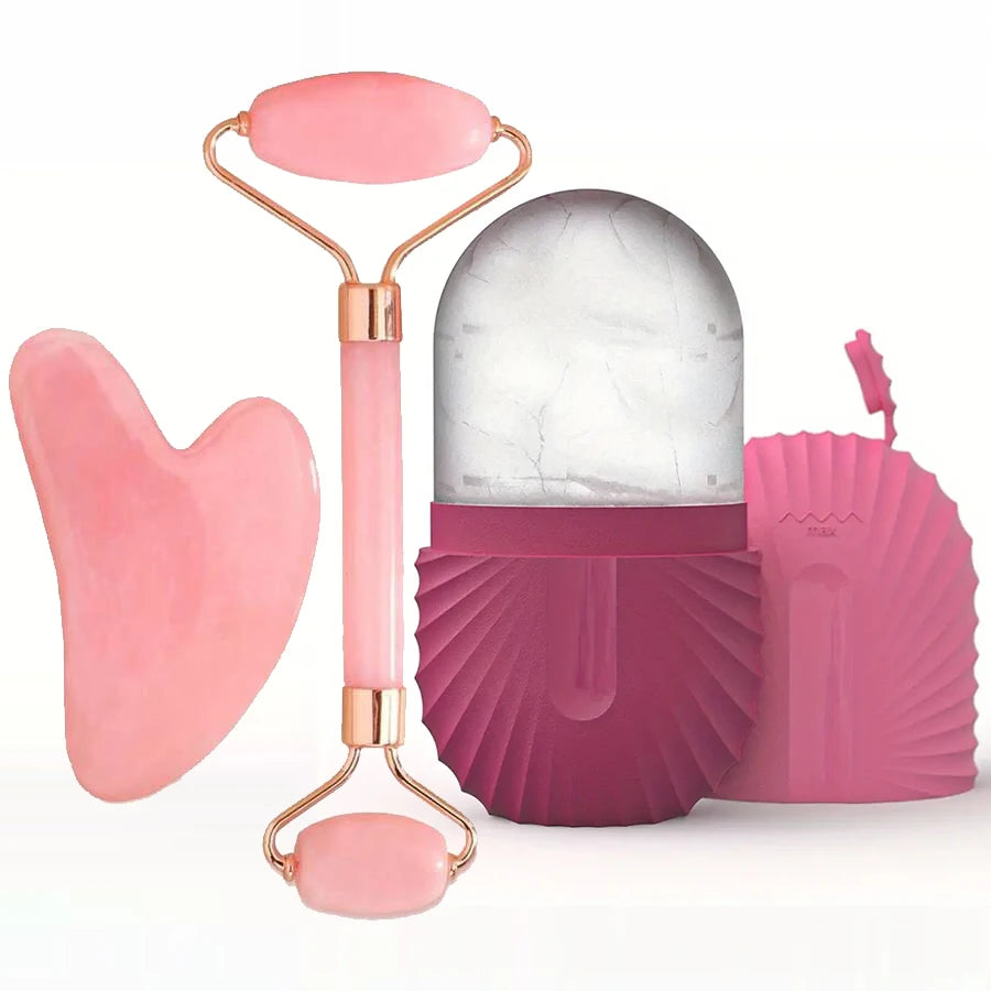 1/2/3pcs Ice Face Roller Facial Ice Roller Set,Facial Massage Roller Tool,Silicone Ice Face Roller,Gua Sha Board Skincare Tool Peaceful Pleasures Health and Wellness 3pcs set-rose red