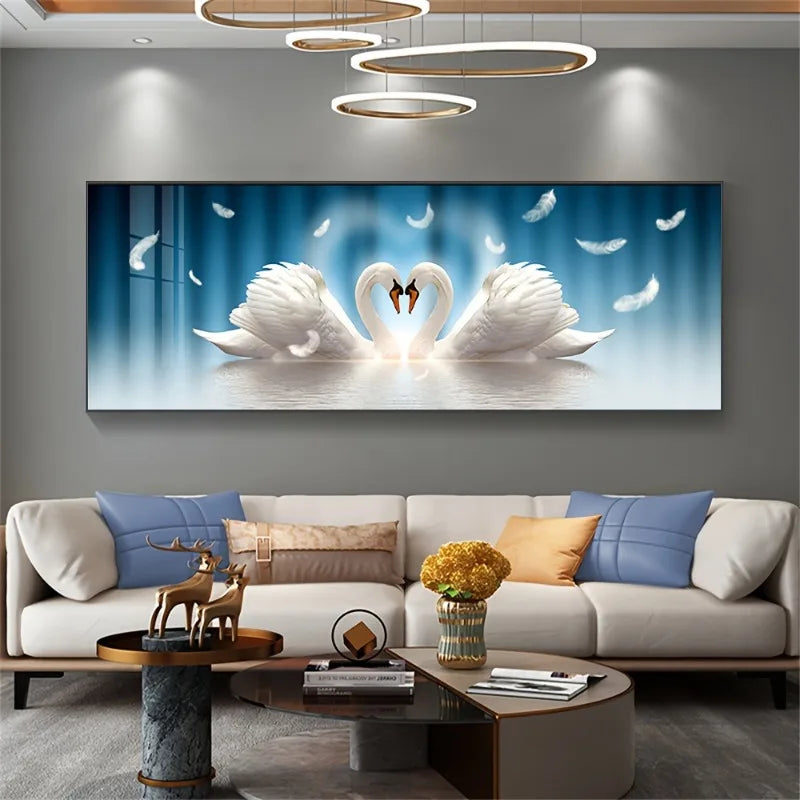 Elegant Swan Couple Canvas Wall Art | Large Unframed Love Print Canvas Wall Art Peaceful Pleasures Health and Wellness