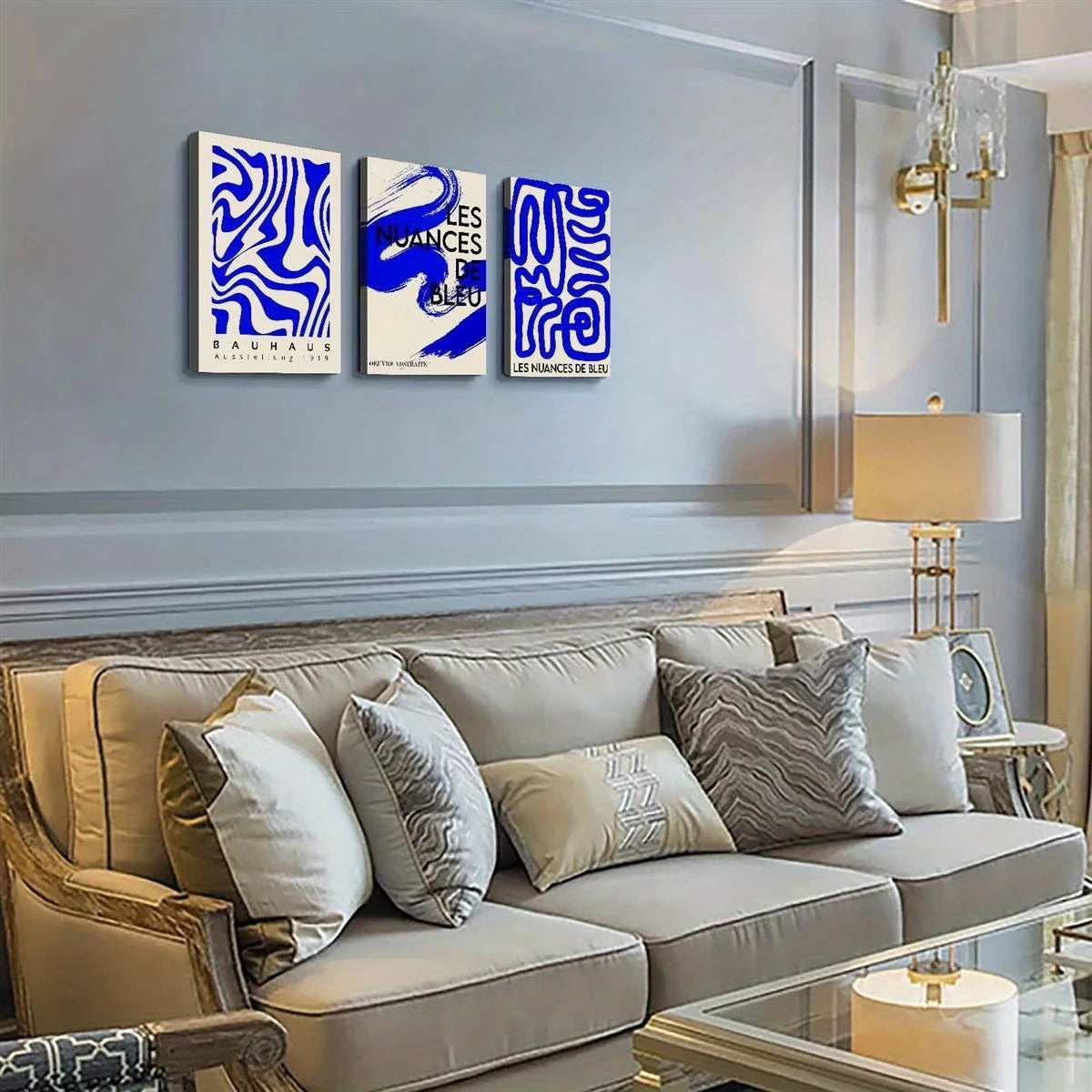 3-Piece Blue Abstract Canvas Wall Art Set | Modern Home Decor