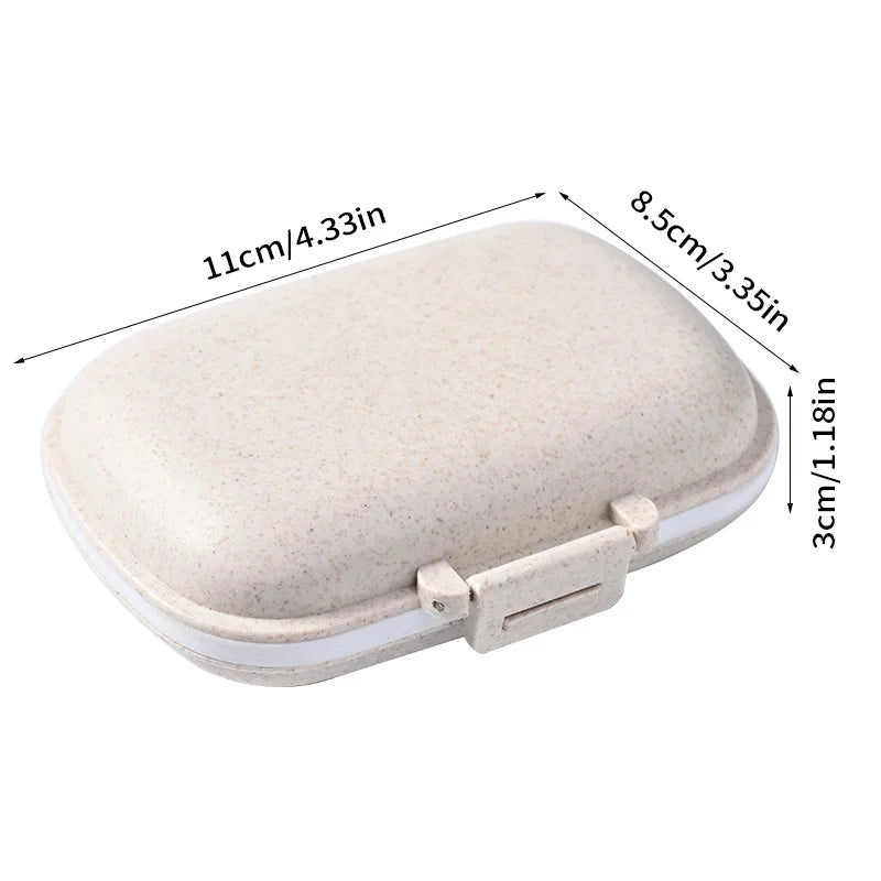 8 Grids Organizer Container For Tablets Travel Pill Box With Seal Ring Small Box For Tablets Wheat Straw Container For Medicines Peaceful Pleasures Health and Wellness Wheat