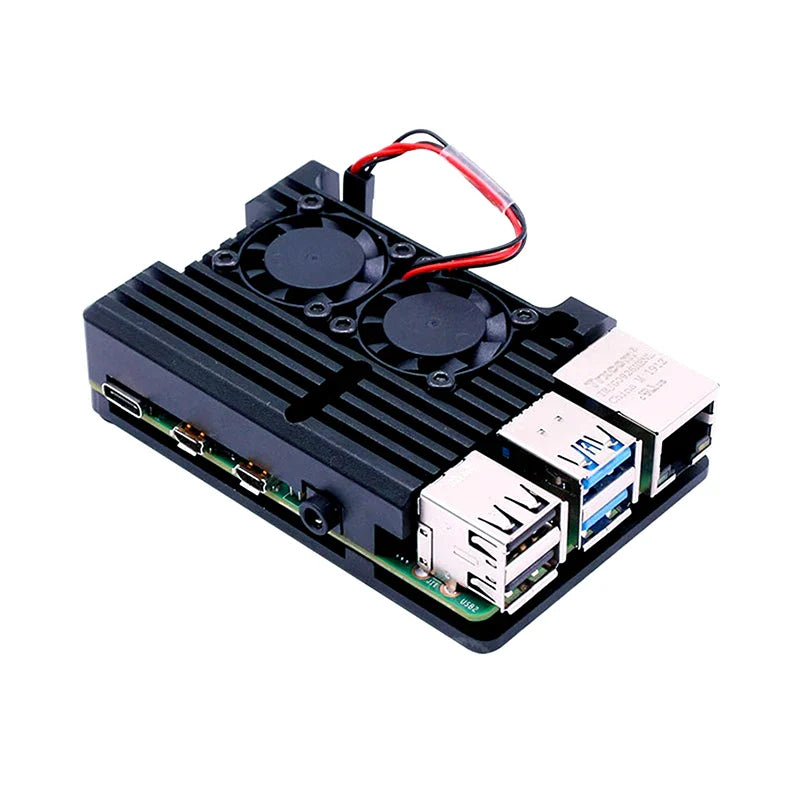 Raspberry Pi 4 Aluminum Case with Dual Cooling Fan – Black Metal
