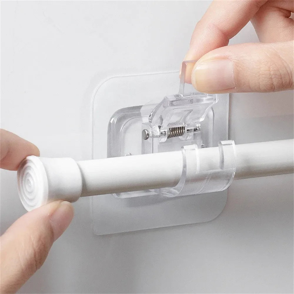 Self-Adhesive Curtain Rod Clip Hooks | No-Drill Wall Holder Set