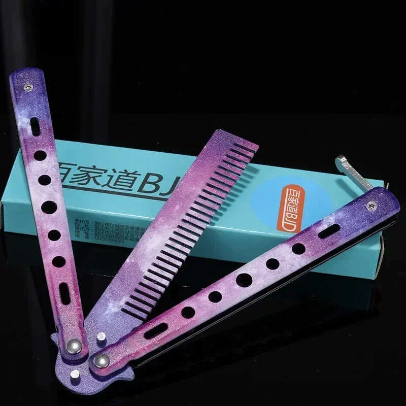 1PCS Foldable Comb Stainless Steel Butterfly Knife Comb Beard Moustache Brushe Salon Hairdressing Styling Tool Peaceful Pleasures Health and Wellness