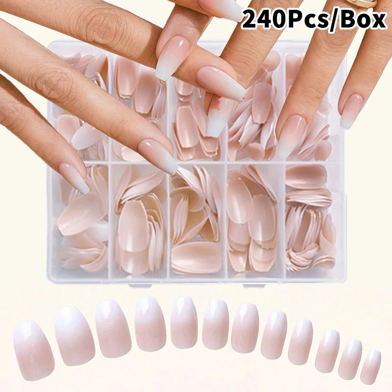120/240/360Pcs/Box Glossy Soft Gel Pink French Nail Tips Medium Almond White Simple Press On Nails Huge Capacity False Nails Peaceful Pleasures Health and Wellness 240Pcs B