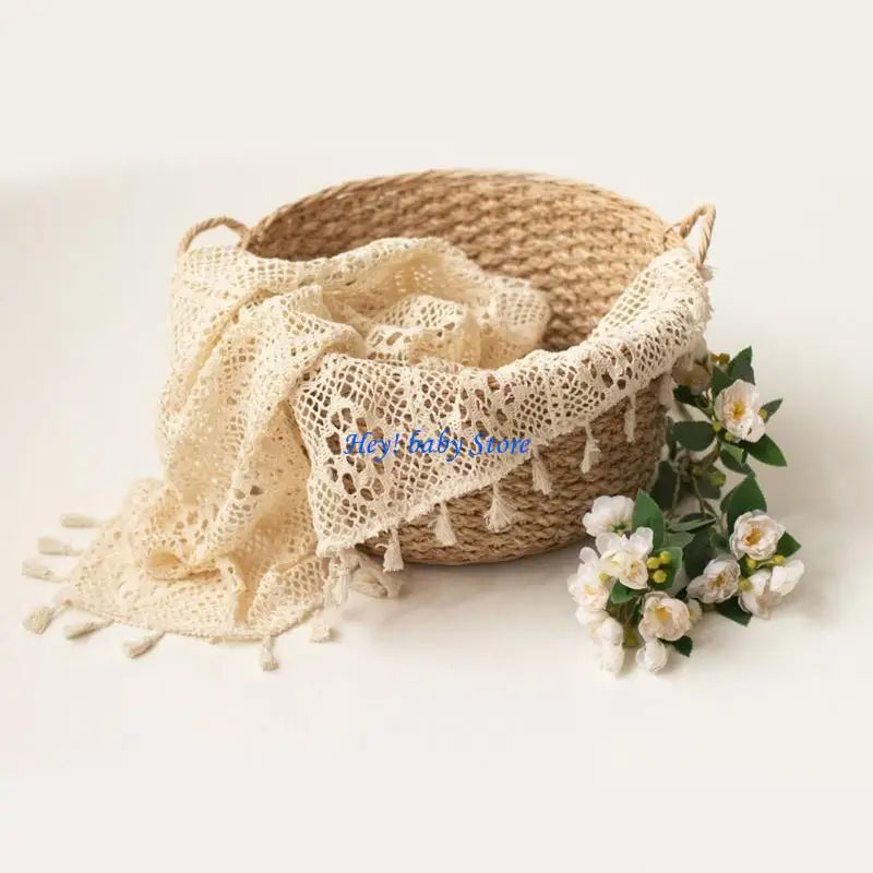 Newborn Baby Photo Prop Blanket | Vintage Tassel Cotton Wrap