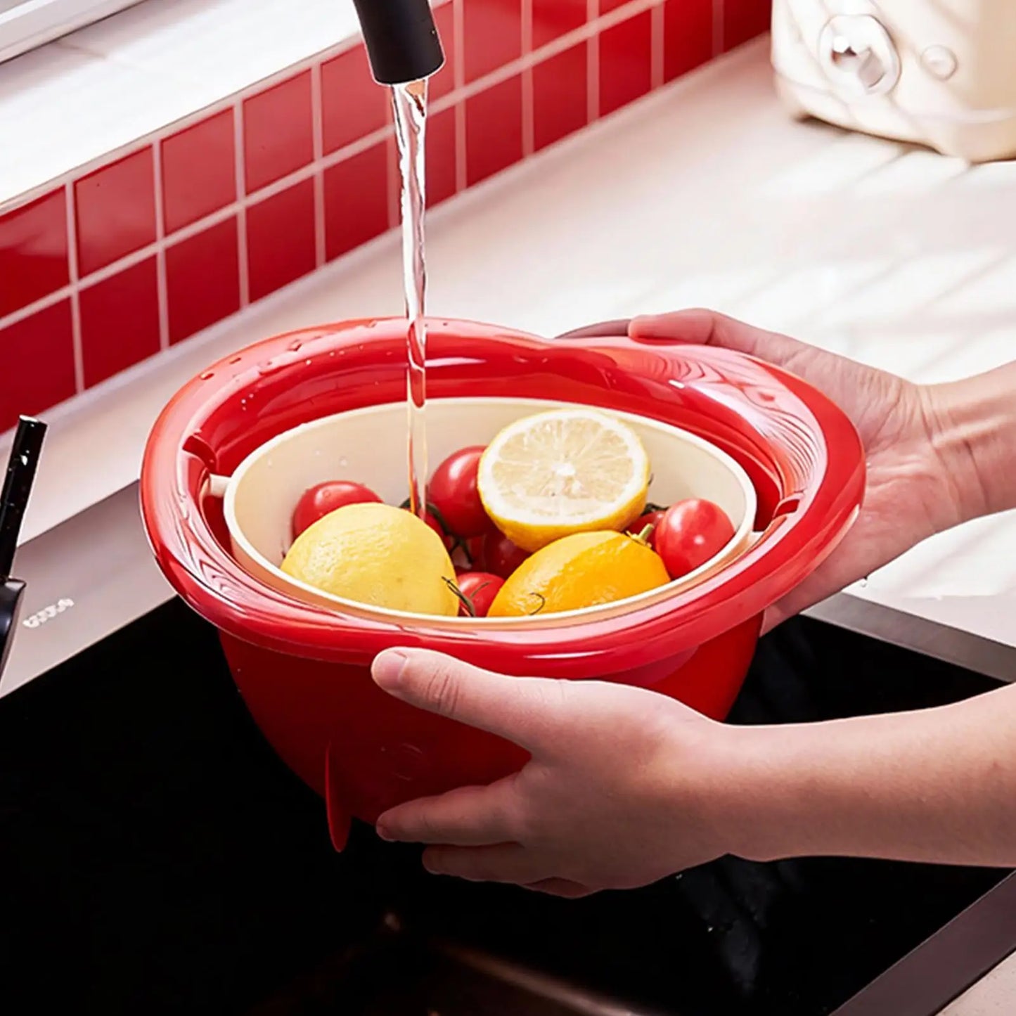 Double Layer Fruit Vegetable Wash Drain Basket | Large Colander Colander Drain Basket Peaceful Pleasures Health and Wellness