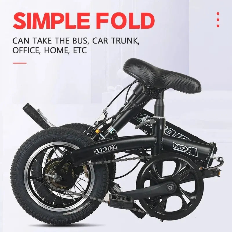 Folding Mountain Bike 12" | Unisex Off-Road Steel Frame Bicycle