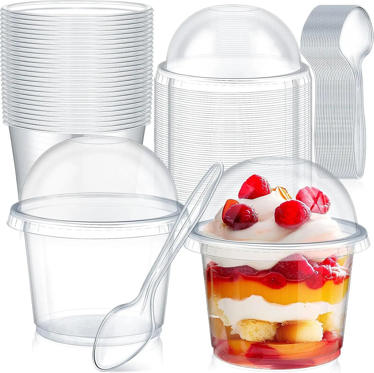 Clear Plastic Dessert Cups with Lids Disposable Parfait Party Cups Snack Containers Bowls for Cake Yogurt Fruit Ice Cream Mousse Peaceful Pleasures Health and Wellness Dome Spoon 100pcs