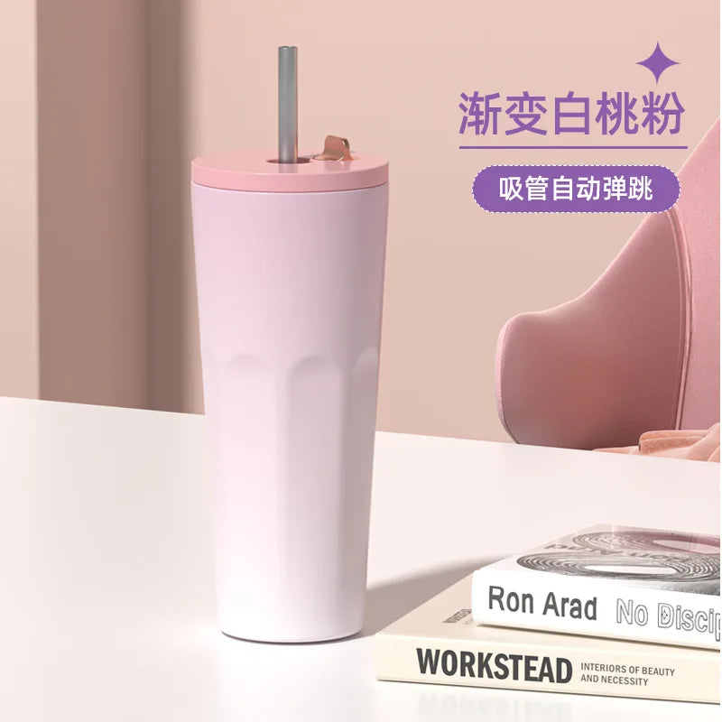 Gradient Vacuum Insulated Cup with Auto Pop-Up Straw 700ml