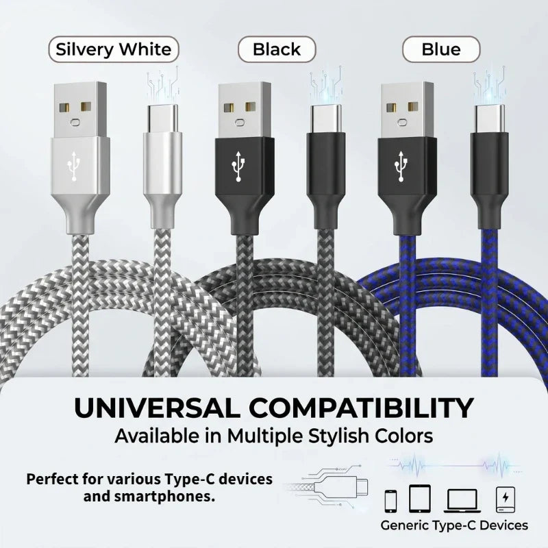 USB-A to USB-C Nylon Cable 10A Fast Charging – 1m & 3m