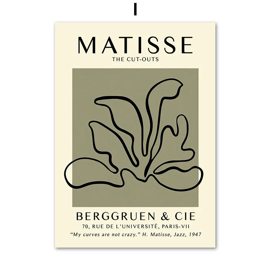 Sage Green Matisse Abstract Flower Canvas Wall Art Print