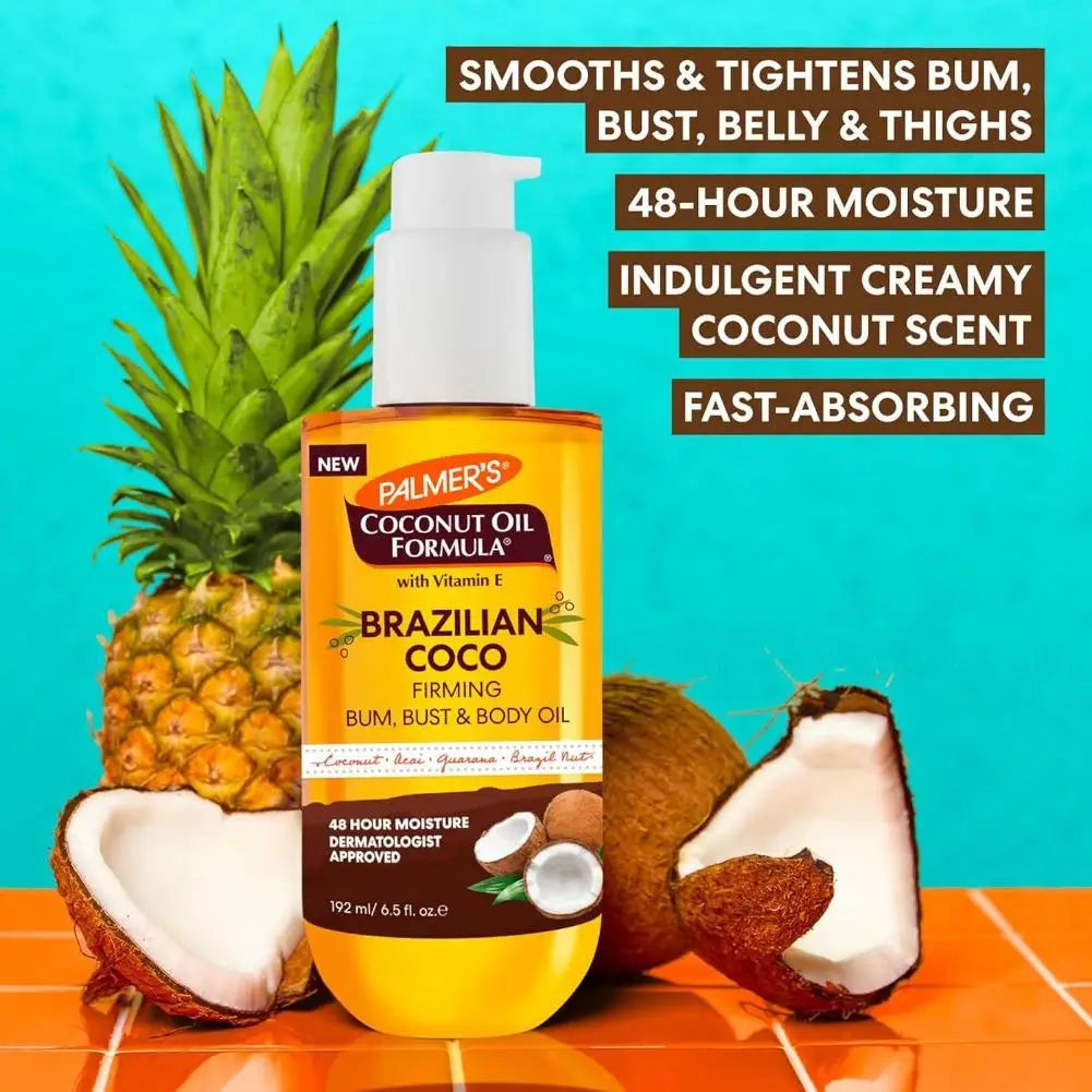 Brazilian Organic Coconut Firming Body Oil Long Lasting Moisturizing and Hydrating with Natural Vanilla Extract Body Skincare Peaceful Pleasures Health and Wellness