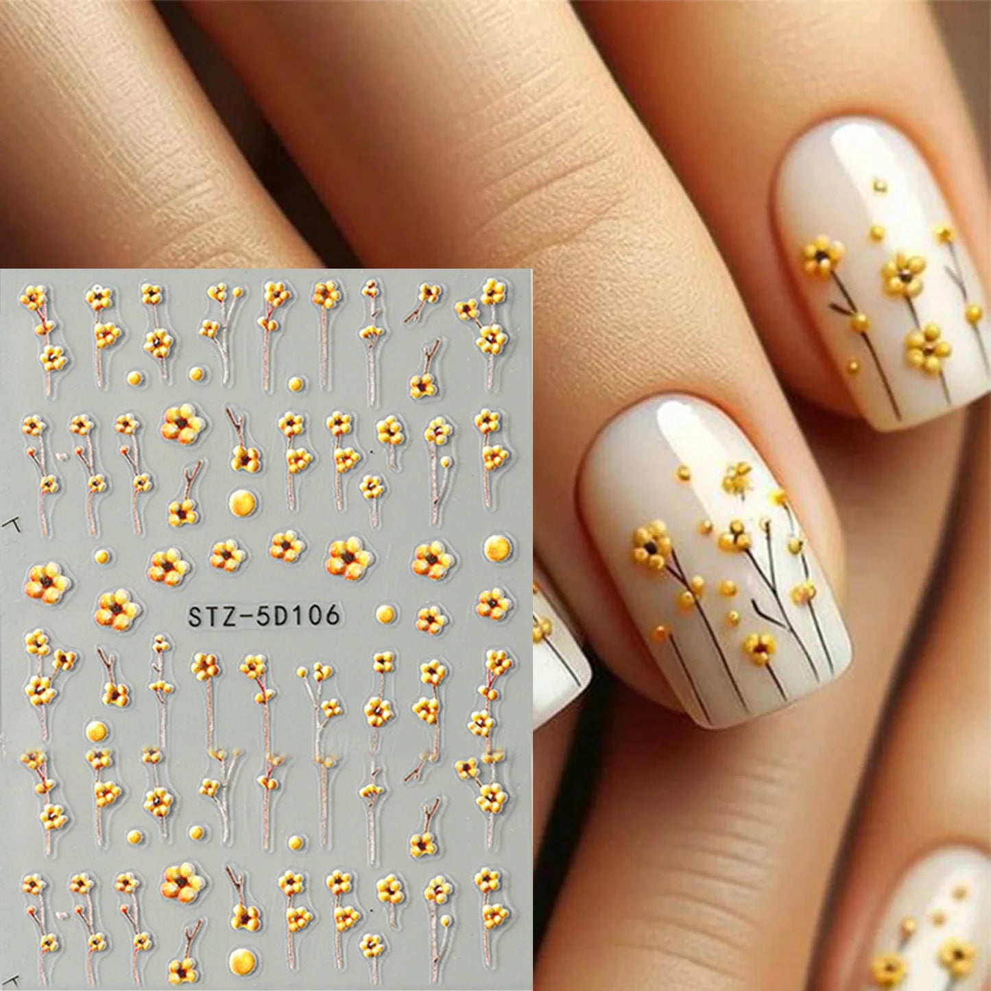 5D Embossed Flower Nail Art Stickers | Laser Glitter Decals
