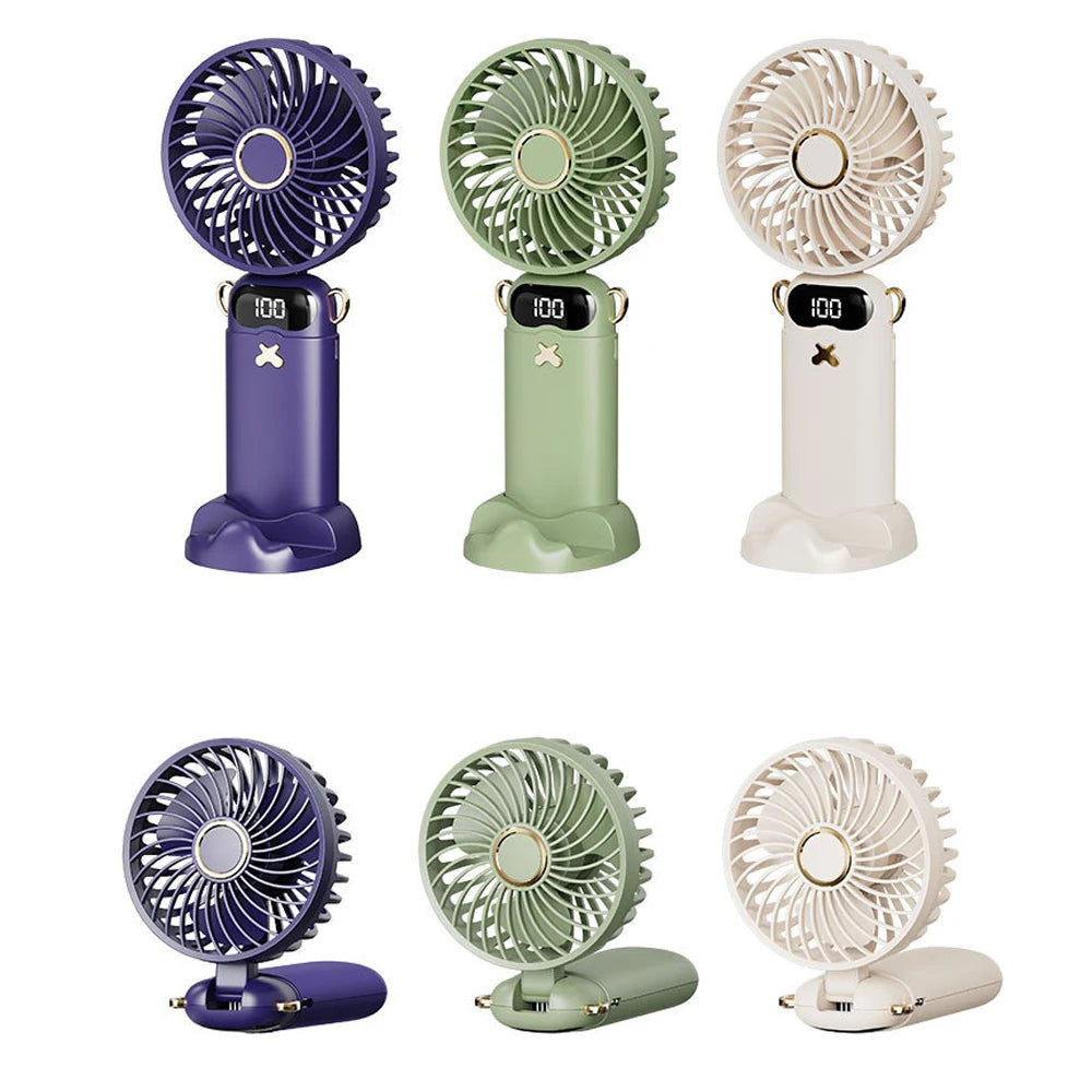 Portable Ultra-Quiet USB Mini Handheld Fan Portable Desk Fans 5 Speed USB Rechargeable Fan with Phone Stand and Display Screen Peaceful Pleasures Health and Wellness
