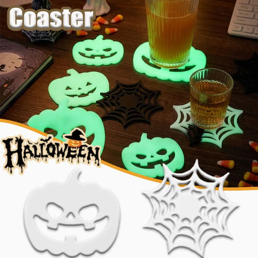 Halloween Glow-in-Dark Spider Web Pumpkin Coasters – 1-10 Pack Halloween Party Coasters Peaceful Pleasures Health and Wellness