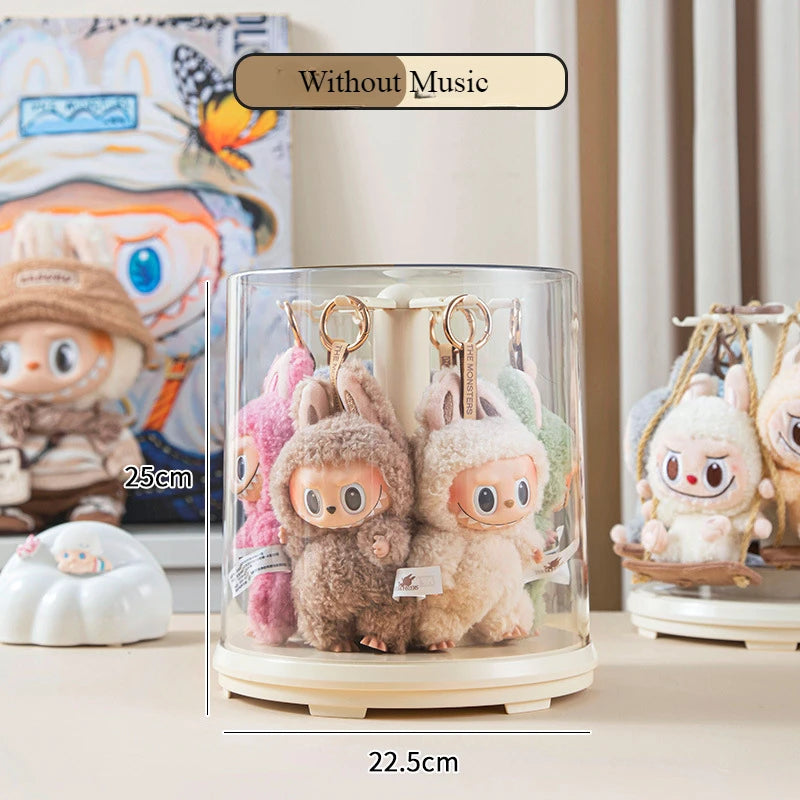 Rotating Display Case Transparent Plush Doll Blind Box with Music Clap-Activated 360° Spin Dustproof Cover Multi-Layer Stackable Peaceful Pleasures Health and Wellness Manual
