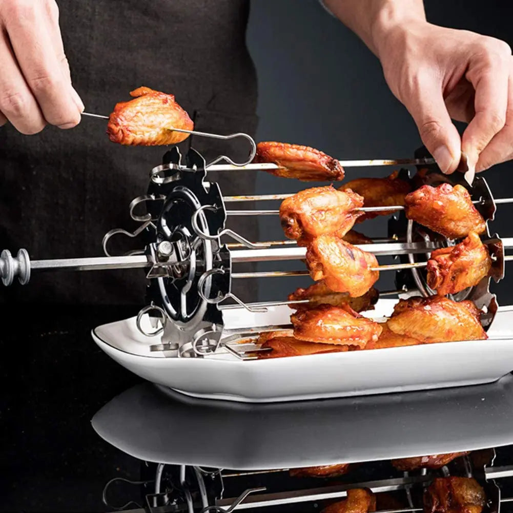 A36T-BBQ Steel Metal Roaster Rotisserie Skewers Needle Cage Oven Kebab Maker Grill Peaceful Pleasures Health and Wellness