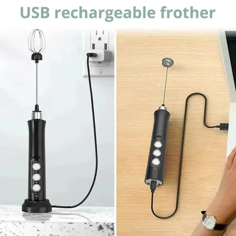 3-in-1 Handheld Milk Frother | 3-Speed USB Rechargeable Foamer