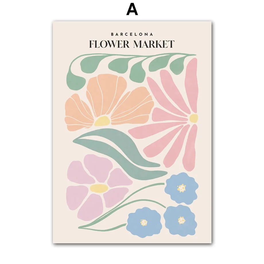 Flower Market Nordic Canvas Wall Art | Colorful Floral Poster