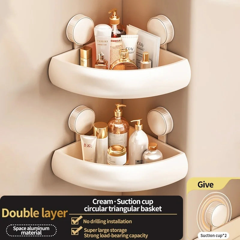 No-Drill Suction Cup Aluminum Bathroom Shelf Wall Organizer