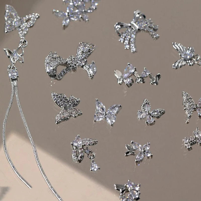 New Butterfly Zircon Rhinestone Nail Accessories Sparkling Bow Tie Chain Luxury French Nail Decoratio Peaceful Pleasures Health and Wellness