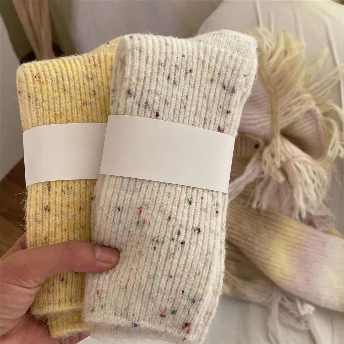 Thick Dotted Wool Socks for Autumn Winter Solid Color Japanese Mid Tube Pile Socks Cashmere Confinement Socks Thick and Sturdy Peaceful Pleasures Health and Wellness