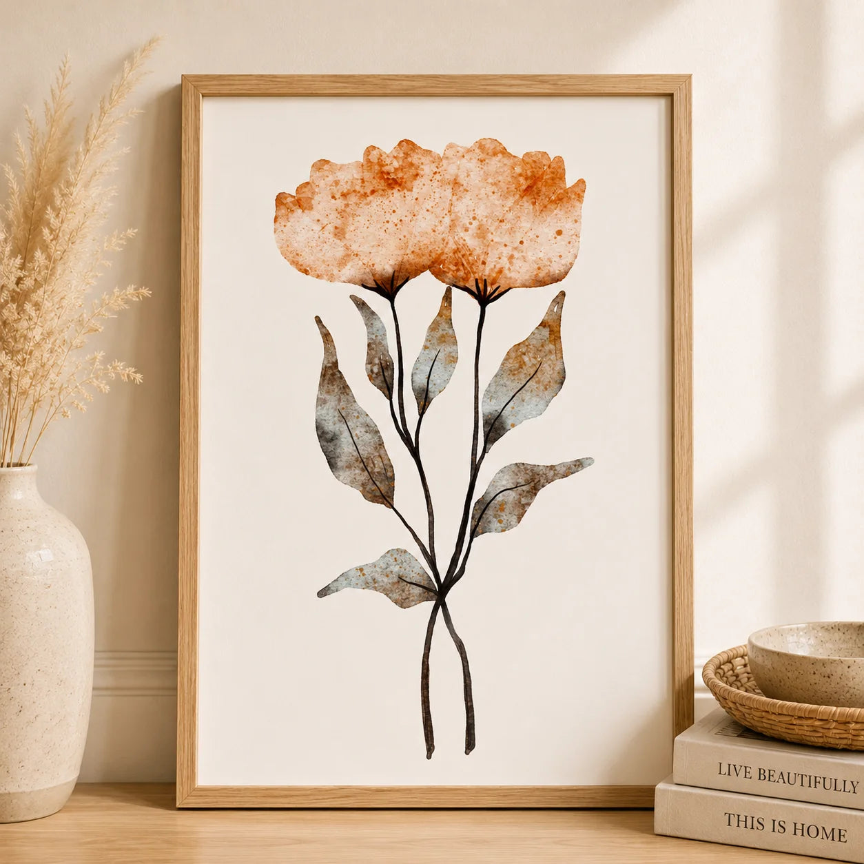 Boho Plant Wildflower Wall Art, Nordic Botanical Canvas Painting | Minimalist Poster for Living Room Bedroom Decor Peaceful Pleasures Health and Wellness