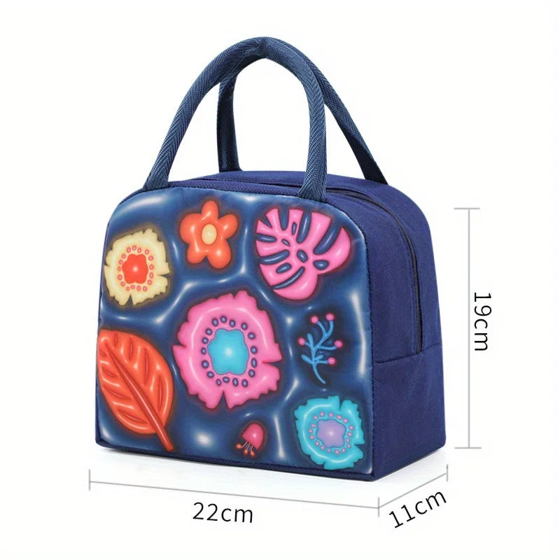 [Cute Cartoon Lunch Bag] 1pc Cute Cartoon Thermal Lunch Bag - Non-Woven Rectangle Bento Box Tote with Thick Aluminum Foil Peaceful Pleasures Health and Wellness Navy Shadow