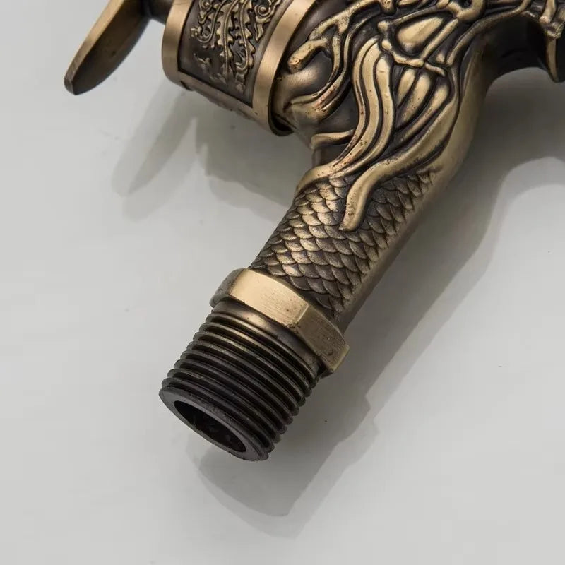 Antique Bronze Zinc Alloy Faucet Carved Wall Mount Tap Outdoor Garden