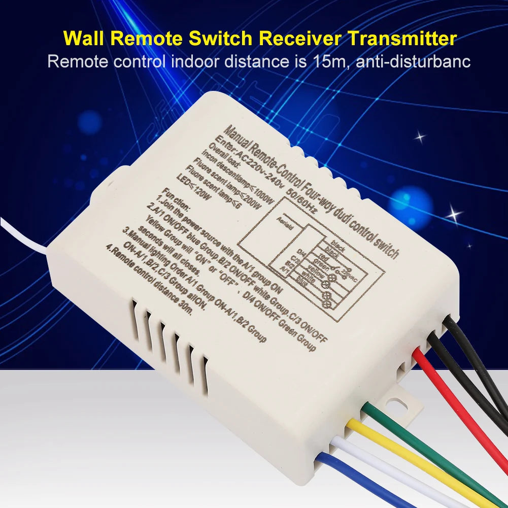 4 Ways OFF Digital Wireless Wall Light Receiver Transmitter Remote