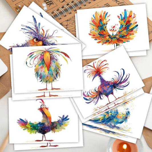 Funny Bird Watercolor Thank-you Card Handwritten Blank Postcards Peaceful Pleasures Health and Wellness