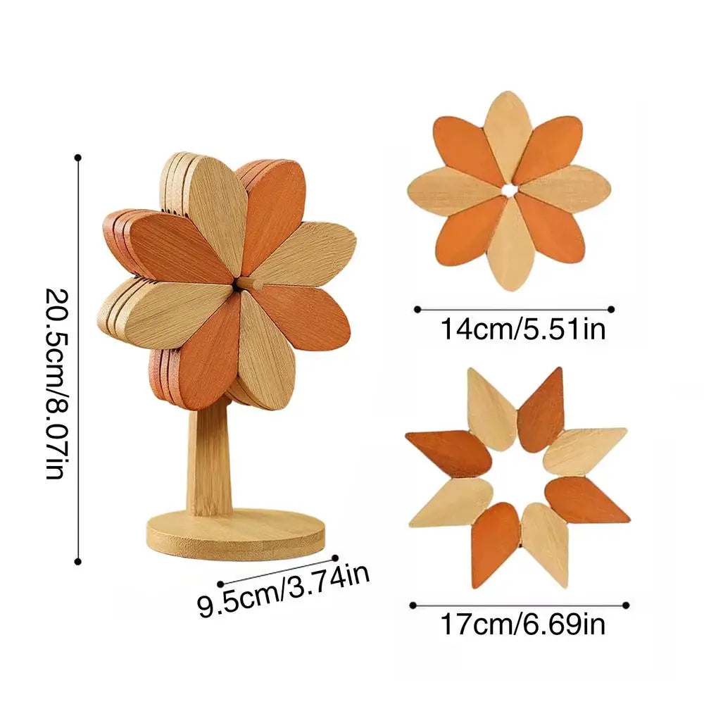 Windmill Wooden Trivet Set | Non-Slip Hot Pads for Kitchen Wooden Trivet Set Peaceful Pleasures Health and Wellness China Mainland Mixed colors five slices