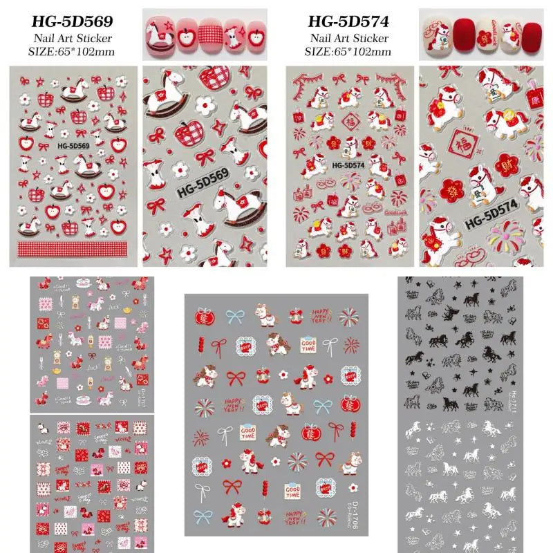 Cute Cartoon Pony Nail Stickers DIY Nail Stickers Nail Decorations Accessories Year Of The Horse Nail Appliques Art Sticker Peaceful Pleasures Health and Wellness