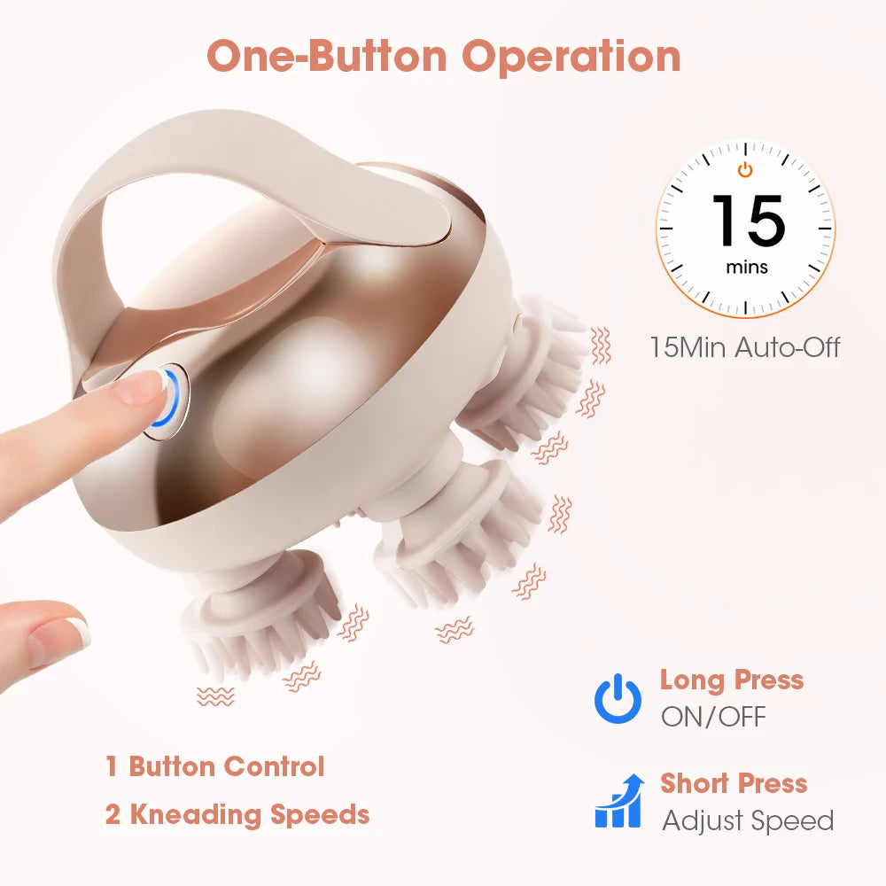 Handheld Head Massager for Migraine Stress Relief Kneading 4 Claws Scalp Massager Deep Tissue Relax Electric Cat Head Scratcher Peaceful Pleasures Health and Wellness