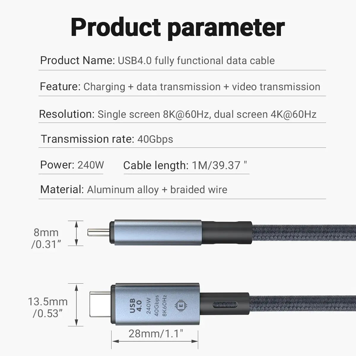 240W USB-C Cable | 8K Video, 40Gbps Fast Charging, Braided USB-C Charging Cable Peaceful Pleasures Health and Wellness