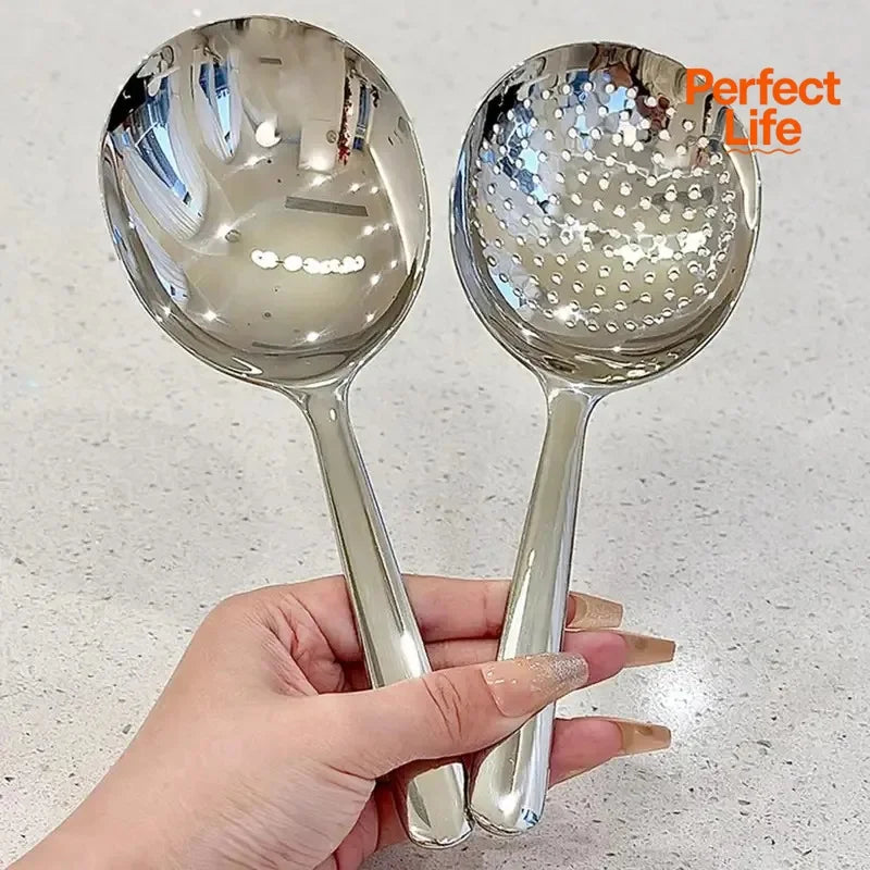 Stainless Steel Slotted Serving Spoon & Ladle | Heat-Safe Handle Serving Spoon & Ladle Peaceful Pleasures Health and Wellness