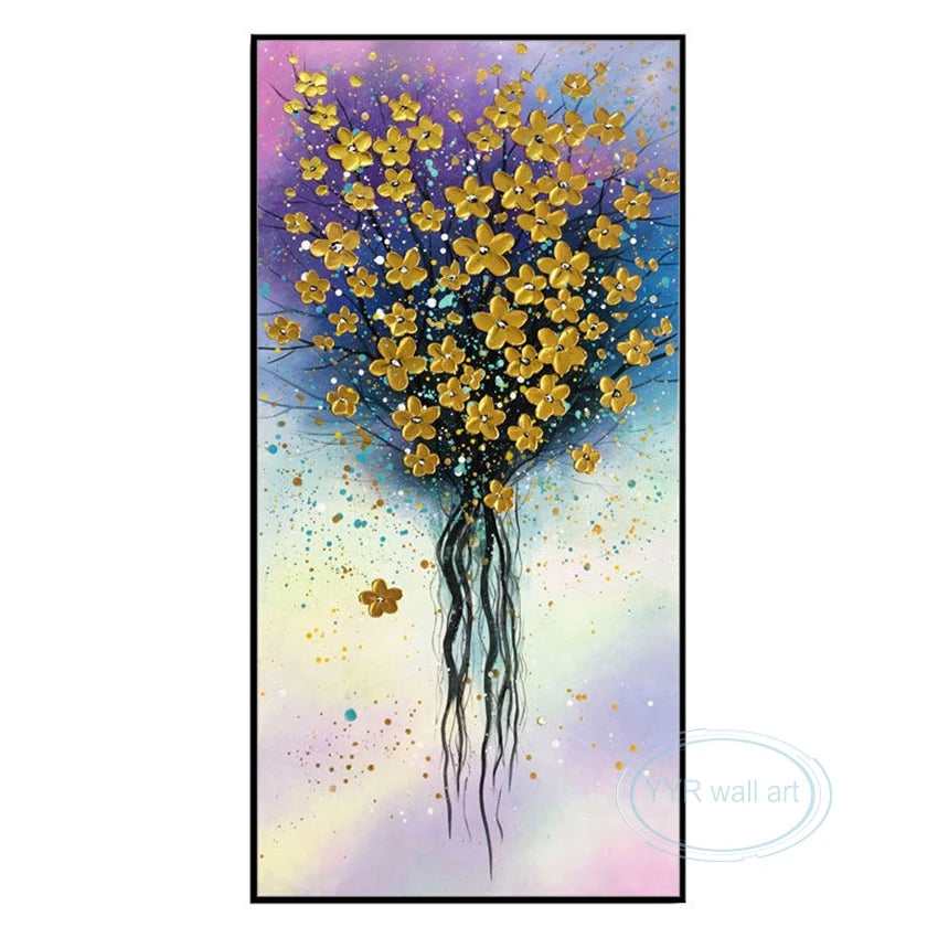 Wall Aesthetic Decoration Mural Handmade Abstract Flowers Art Picture Modern Light Luxury Hanging Poster For Living Room Bedroom Peaceful Pleasures Health and Wellness No frame 40cmx80cm