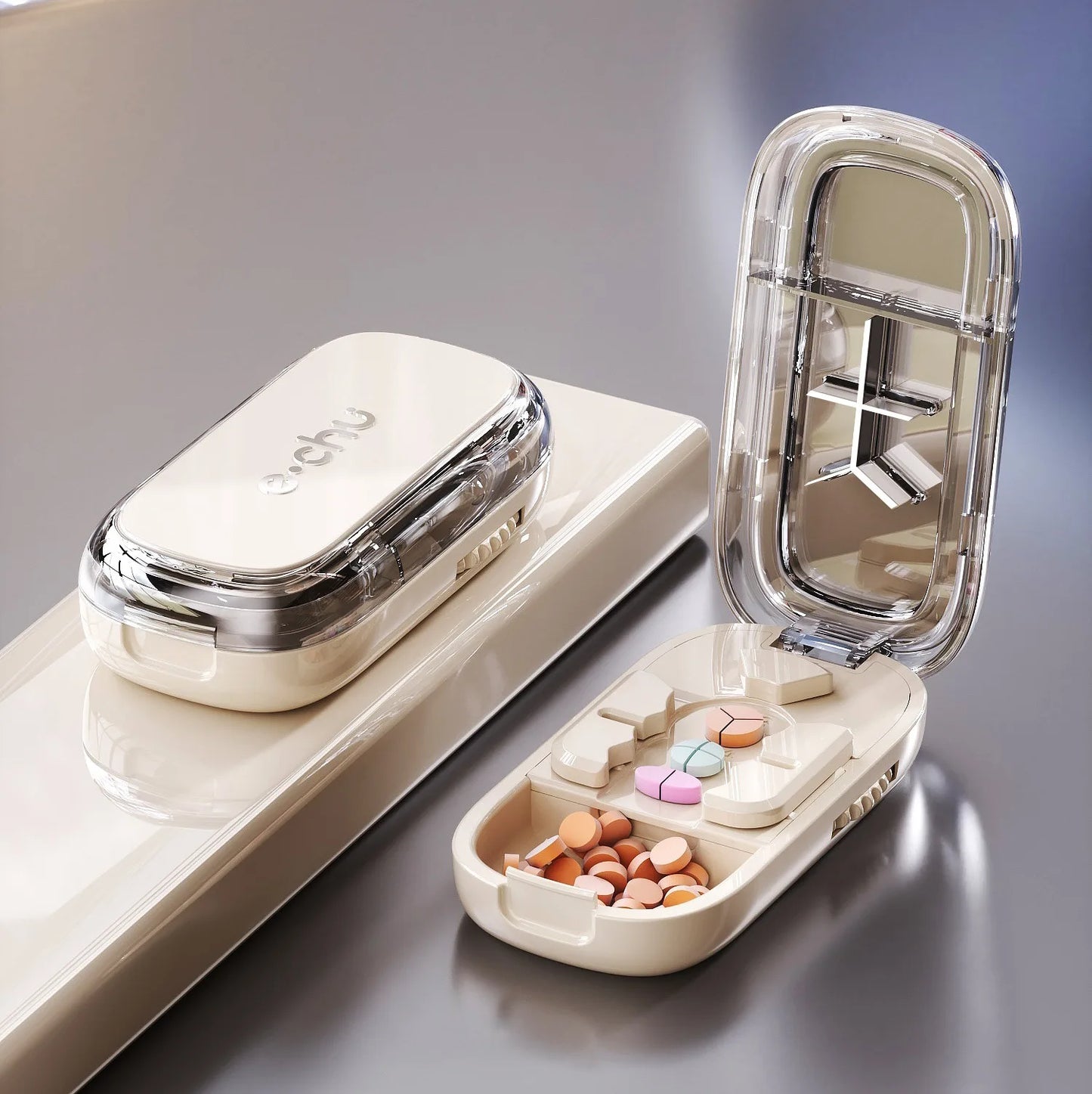 Multi- Functions Pill Cutter Portable Drug Tablet Storage Box 1/3, 2/1, 4/1 Pill Splitter Medicine Dustproof Divider Organizer Peaceful Pleasures Health and Wellness 3 in 1 White China Mainland