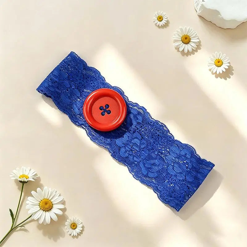 Y2K Lace Button Headband – Colorful Oversized Women's Style