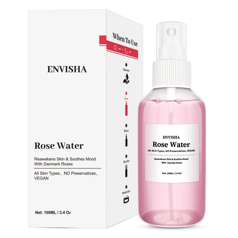 ENVISHA Rose Water Facial Toner – Hydrating & Pore-Minimizing Serum Peaceful Pleasures Health and Wellness