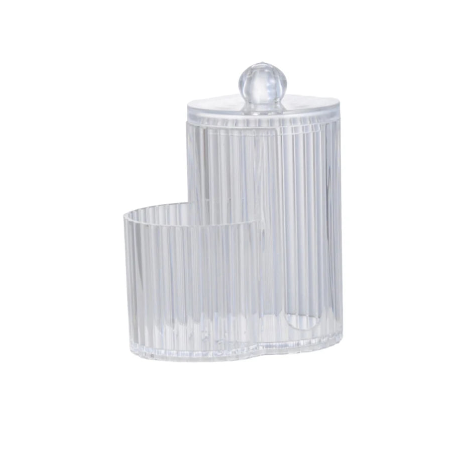 2-Grid Q-tip & Cotton Ball Dispenser Canister – Plastic Vanity Organizer for Cotton Swabs, Rounds & Pads