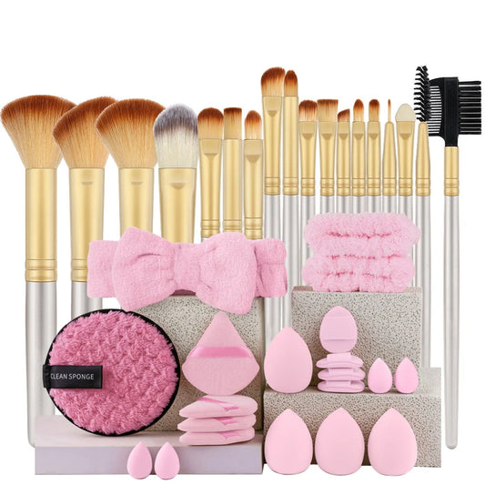 18-Piece Champagne Makeup Brush Set | Soft Fluffy Wood Handle Makeup Brush Set Peaceful Pleasures Health and Wellness Champ18-20PK SET