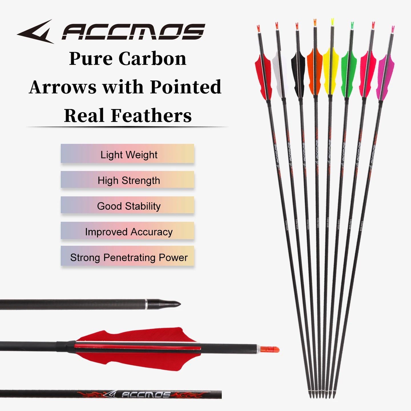 ID6 2 Pure Carbon Arrow 8 Styles 4-inch Turkey Feather Spine 250-800