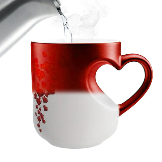 Heat Sensitive Color Changing Heart Handle Mug Strange Rare Mate Couple Valentine Day Wedding Coffee Mug Cup Festival Gifts Peaceful Pleasures Health and Wellness