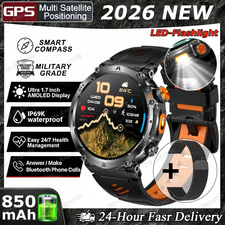 2026 Military Outdoor Smart Watch Men Dual-Frequency High-Precision Positioning Compass Sports IP68 Waterproof GPS Smartwatch Peaceful Pleasures Health and Wellness Or22BkMilan