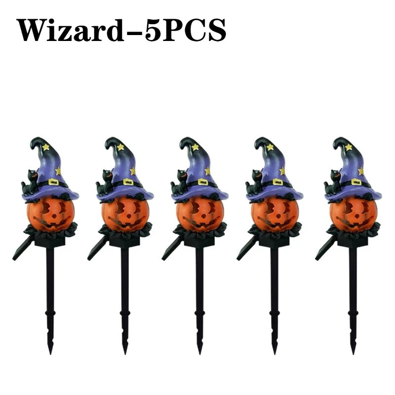Solar Halloween Pumpkin Garden Stake Lights | Resin Yard Decor