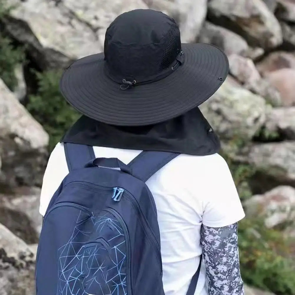 Men Fishing Cooling Sun Hat Mask Summer Big Brim Anti-ultraviolet Travel Mountaineering Outdoor Sunshade Sunscreen Fisherman Hat Peaceful Pleasures Health and Wellness
