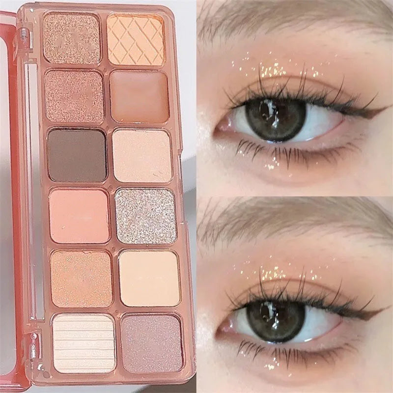 12-Color Glitter Shimmer Eyeshadow Palette | Peach & Pearl