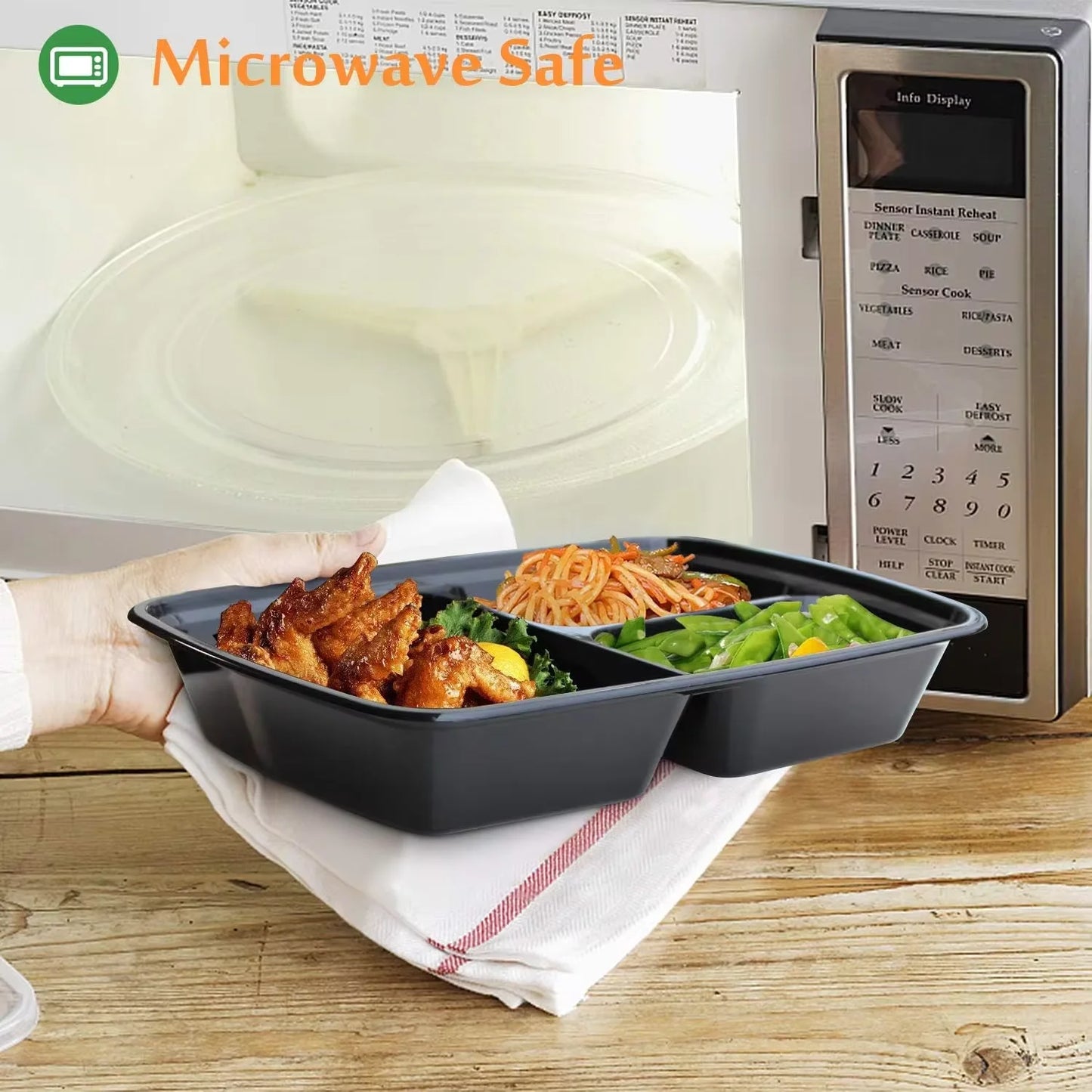 10 Pcs Portable 850ml Fresh-Keeping Box,Plastic 3 Grids Covered Lunch Box,Disposable Takeaway Food Grade Insulated Lunch Box Peaceful Pleasures Health and Wellness