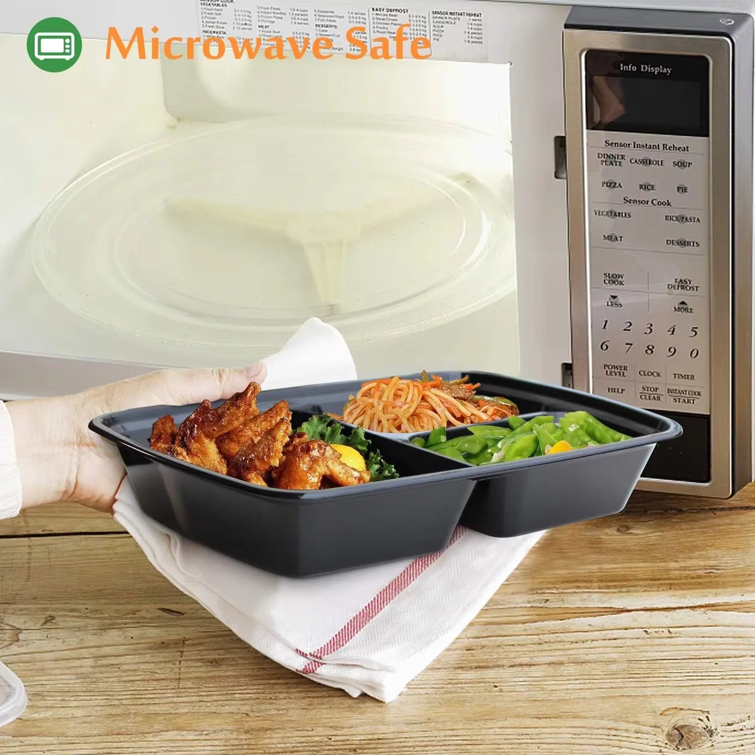 10 Pcs Portable 850ml Fresh-Keeping Box,Plastic 3 Grids Covered Lunch Box,Disposable Takeaway Food Grade Insulated Lunch Box Peaceful Pleasures Health and Wellness